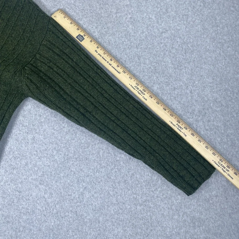 J. Crew V-Neck Sweater Mens Large Green Wool Ribbed Knit Long Sleeve Pullover